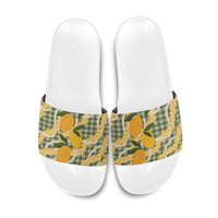 Uliuli Ahiahia Hawaiian Mango Palaka Slide Sandals Aloha Hibiscus Pikake Lei LT9 Sage Green - Polynesian Pride