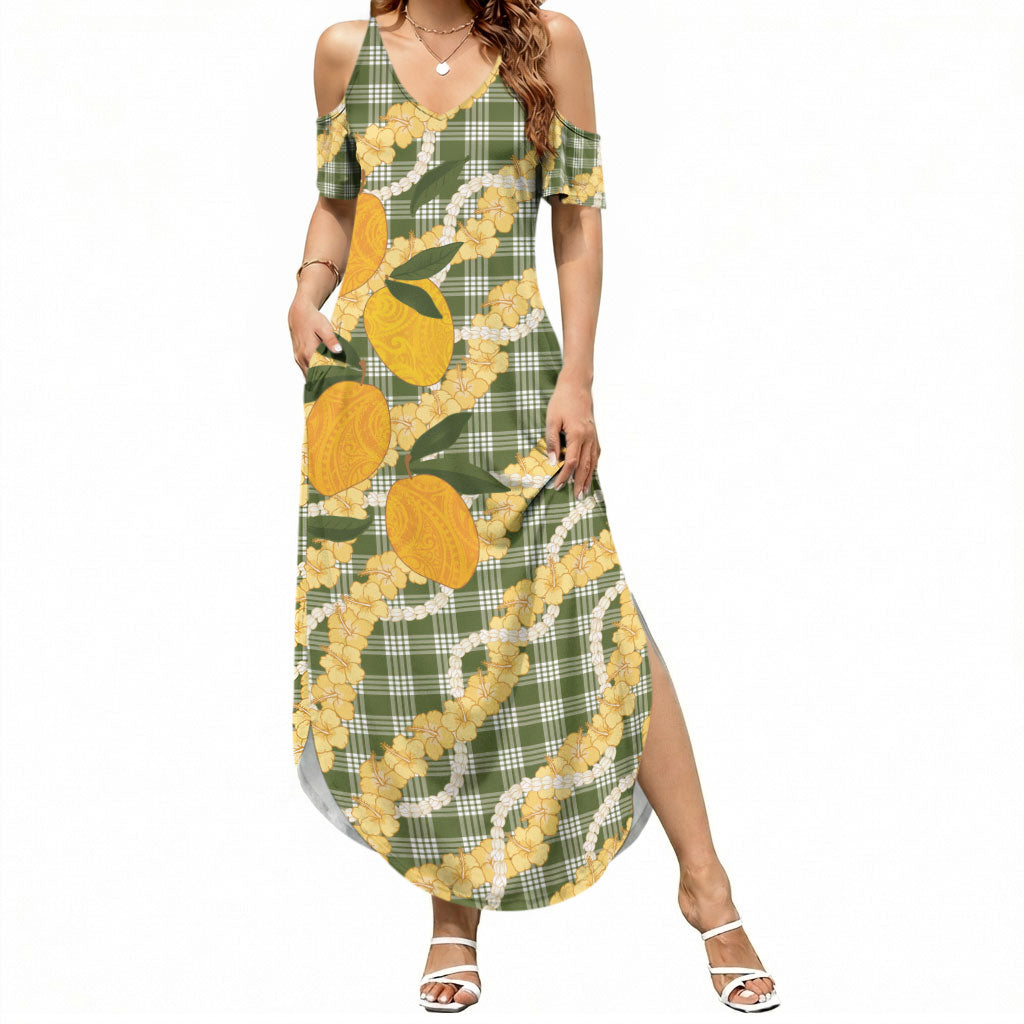 Uliuli Ahiahia Hawaiian Mango Palaka Summer Maxi Dress Aloha Hibiscus Pikake Lei LT9 Women Sage Green - Polynesian Pride