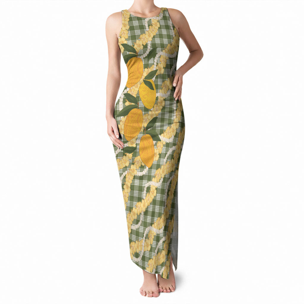 Uliuli Ahiahia Hawaiian Mango Palaka Tank Maxi Dress Aloha Hibiscus Pikake Lei LT9 Women Sage Green - Polynesian Pride
