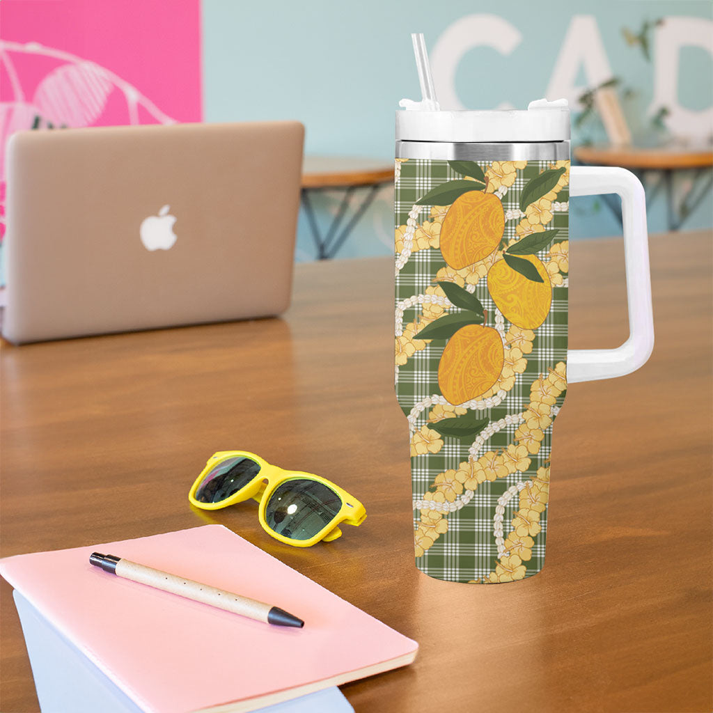 Uliuli Ahiahia Hawaiian Mango Palaka Tumbler With Handle Aloha Hibiscus Pikake Lei LT9 - Polynesian Pride