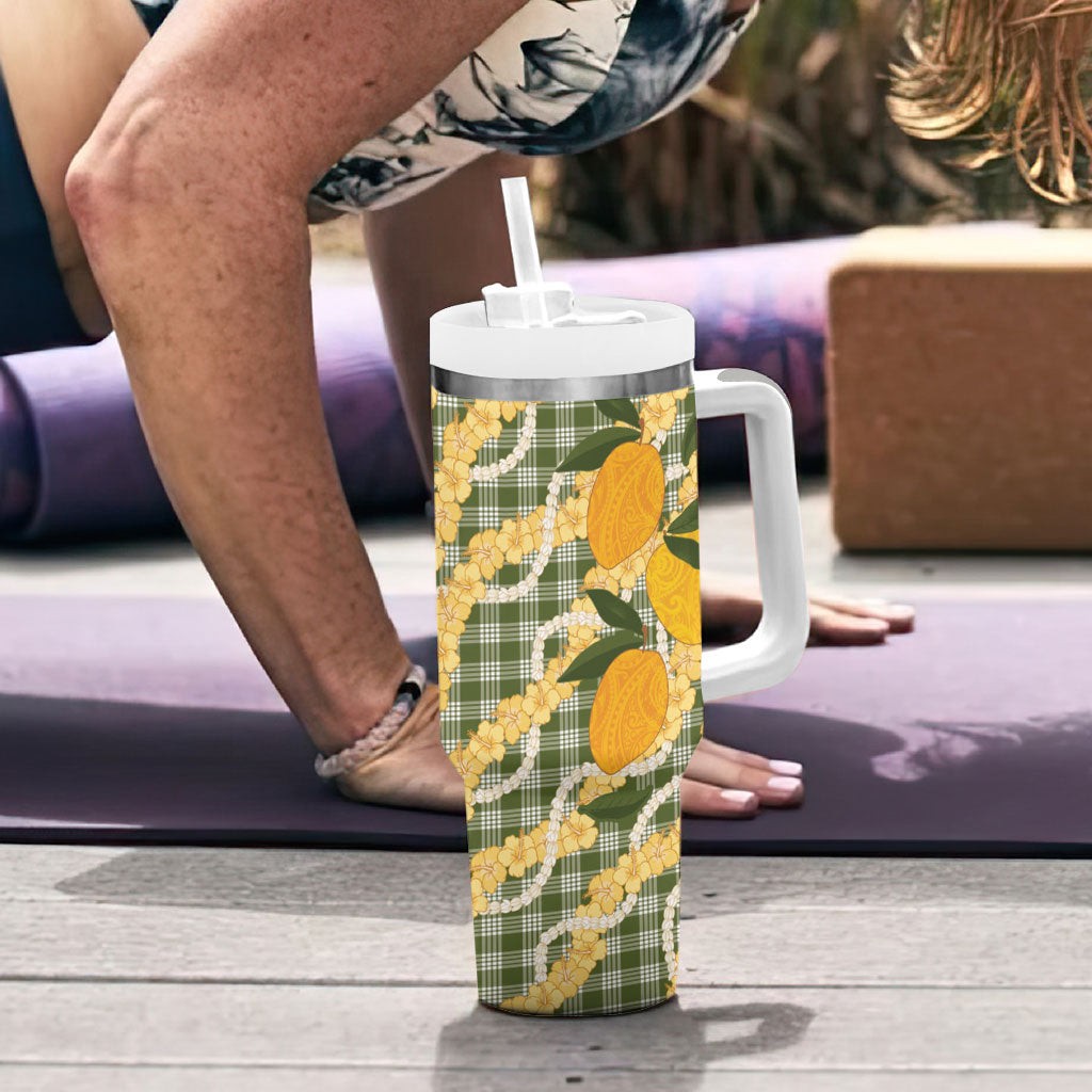 Uliuli Ahiahia Hawaiian Mango Palaka Tumbler With Handle Aloha Hibiscus Pikake Lei LT9 - Polynesian Pride