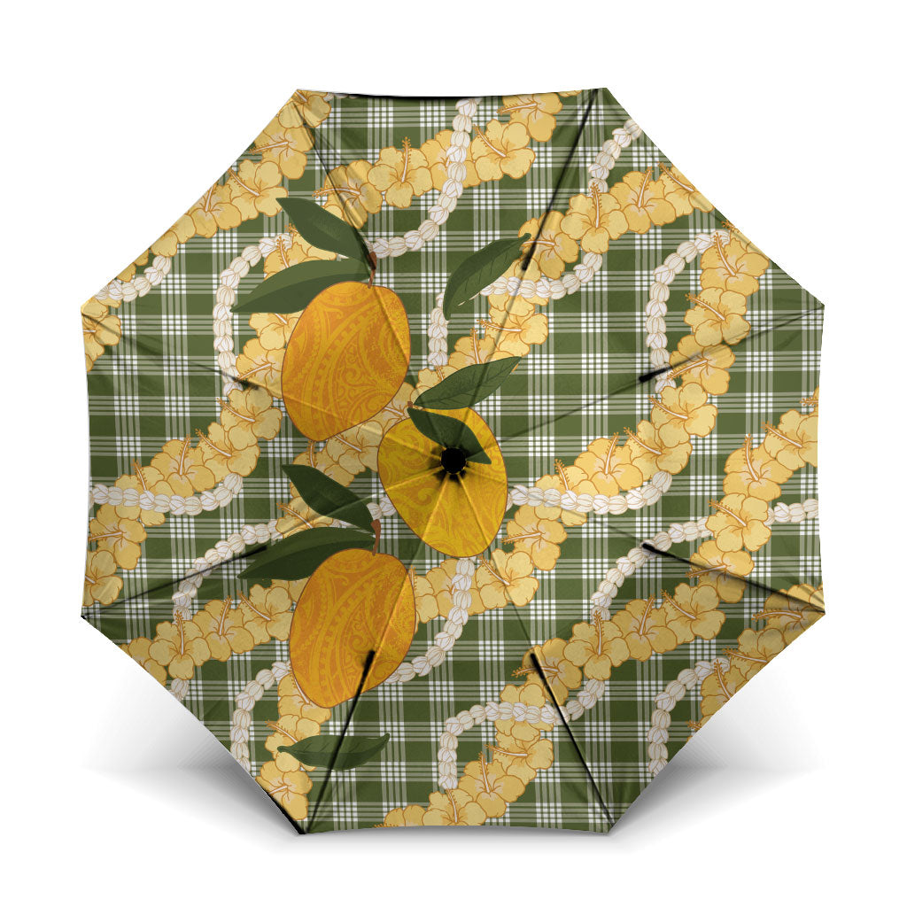 Uliuli Ahiahia Hawaiian Mango Palaka Umbrella Aloha Hibiscus Pikake Lei LT9 One Size Folded 11.42 inch Opened Diameter 37.4 inch Sage Green - Polynesian Pride
