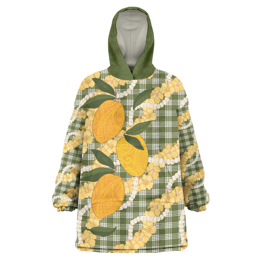 Uliuli Ahiahia Hawaiian Mango Palaka Wearable Blanket Hoodie Aloha Hibiscus Pikake Lei LT9 One Size Sage Green - Polynesian Pride