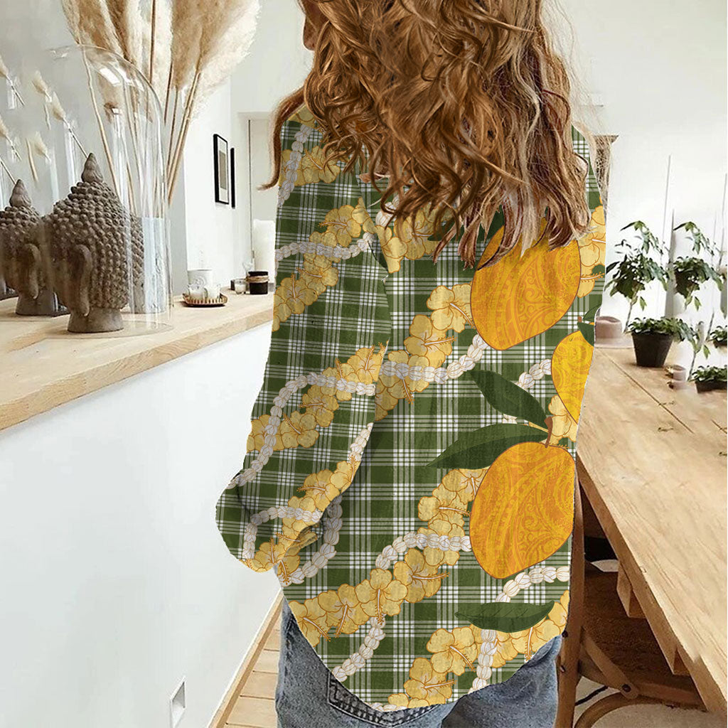 Uliuli Ahiahia Hawaiian Mango Palaka Women Casual Shirt Aloha Hibiscus Pikake Lei LT9 - Polynesian Pride