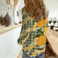Uliuli Ahiahia Hawaiian Mango Palaka Women Casual Shirt Aloha Hibiscus Pikake Lei LT9 - Polynesian Pride