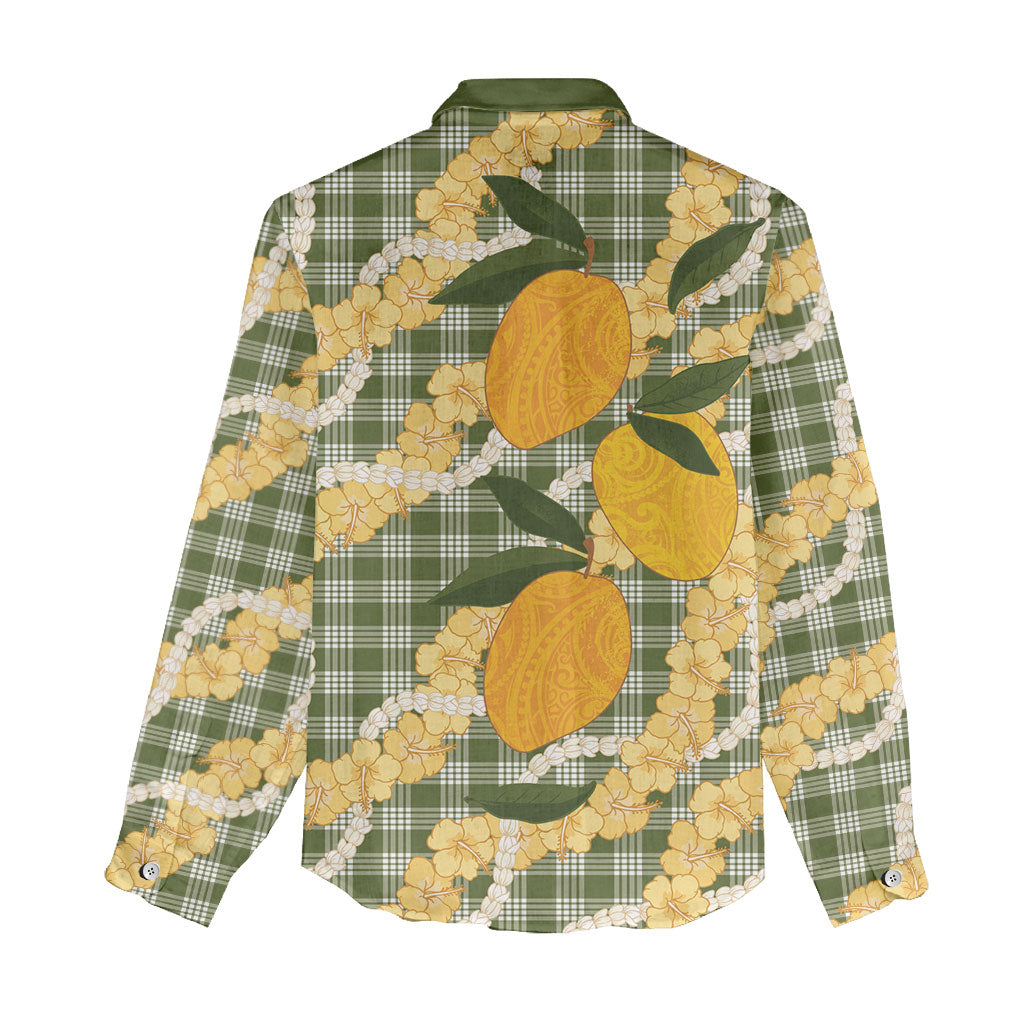 Uliuli Ahiahia Hawaiian Mango Palaka Women Casual Shirt Aloha Hibiscus Pikake Lei LT9 - Polynesian Pride