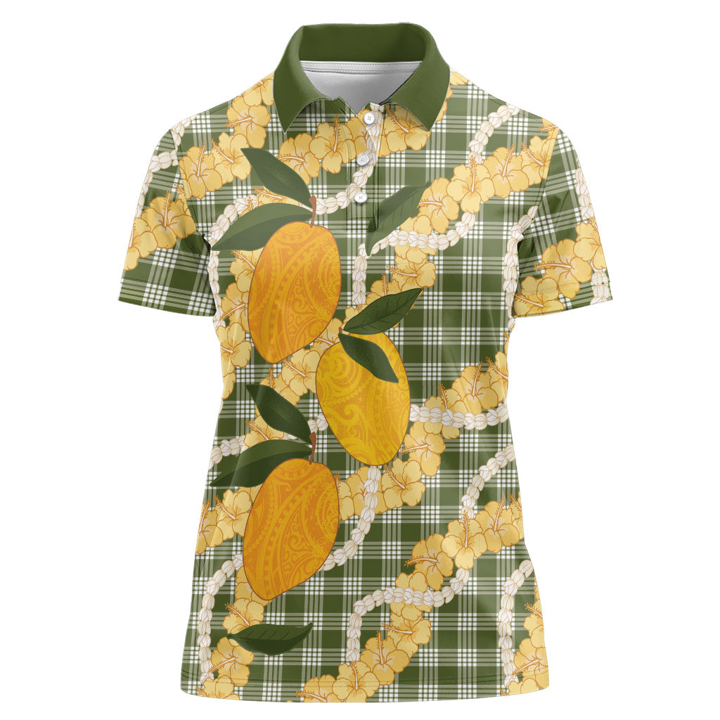 Uliuli Ahiahia Hawaiian Mango Palaka Women Polo Shirt Aloha Hibiscus Pikake Lei LT9 Female Sage Green - Polynesian Pride