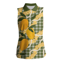 Uliuli Ahiahia Hawaiian Mango Palaka Women Sleeveless Polo Shirt Aloha Hibiscus Pikake Lei LT9 Female Sage Green - Polynesian Pride