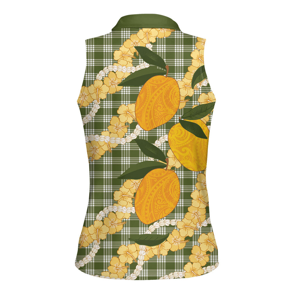 Uliuli Ahiahia Hawaiian Mango Palaka Women Sleeveless Polo Shirt Aloha Hibiscus Pikake Lei LT9 - Polynesian Pride