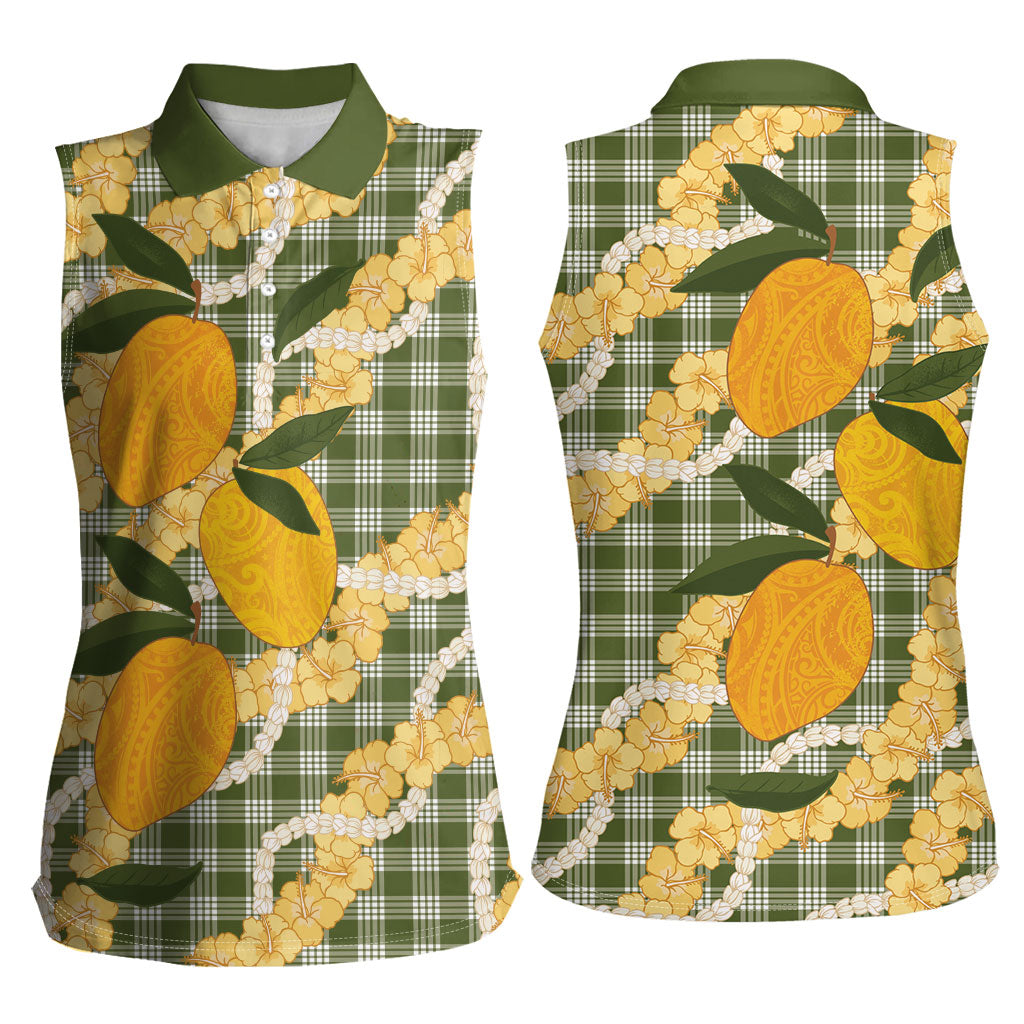 Uliuli Ahiahia Hawaiian Mango Palaka Women Sleeveless Polo Shirt Aloha Hibiscus Pikake Lei LT9 - Polynesian Pride