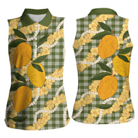 Uliuli Ahiahia Hawaiian Mango Palaka Women Sleeveless Polo Shirt Aloha Hibiscus Pikake Lei LT9 - Polynesian Pride