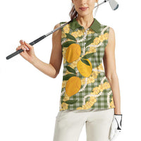 Uliuli Ahiahia Hawaiian Mango Palaka Women Sleeveless Polo Shirt Aloha Hibiscus Pikake Lei LT9 - Polynesian Pride