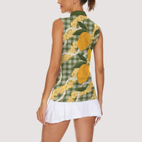 Uliuli Ahiahia Hawaiian Mango Palaka Women Sleeveless Polo Shirt Aloha Hibiscus Pikake Lei LT9 - Polynesian Pride
