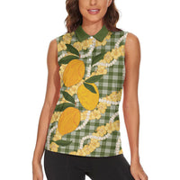 Uliuli Ahiahia Hawaiian Mango Palaka Women Sleeveless Polo Shirt Aloha Hibiscus Pikake Lei LT9 - Polynesian Pride