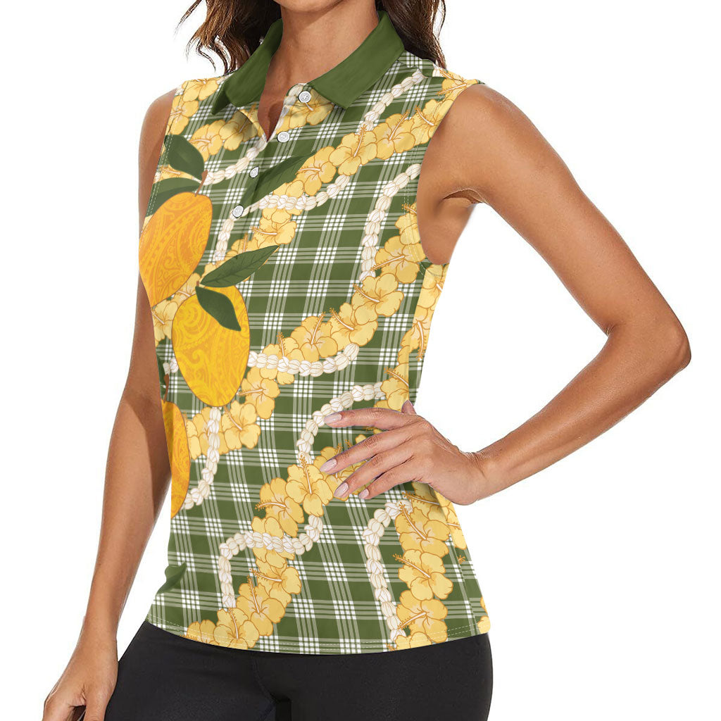 Uliuli Ahiahia Hawaiian Mango Palaka Women Sleeveless Polo Shirt Aloha Hibiscus Pikake Lei LT9 - Polynesian Pride