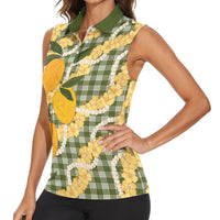 Uliuli Ahiahia Hawaiian Mango Palaka Women Sleeveless Polo Shirt Aloha Hibiscus Pikake Lei LT9 - Polynesian Pride