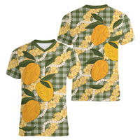 Uliuli Ahiahia Hawaiian Mango Palaka Women V-Neck T-Shirt Aloha Hibiscus Pikake Lei LT9 - Polynesian Pride