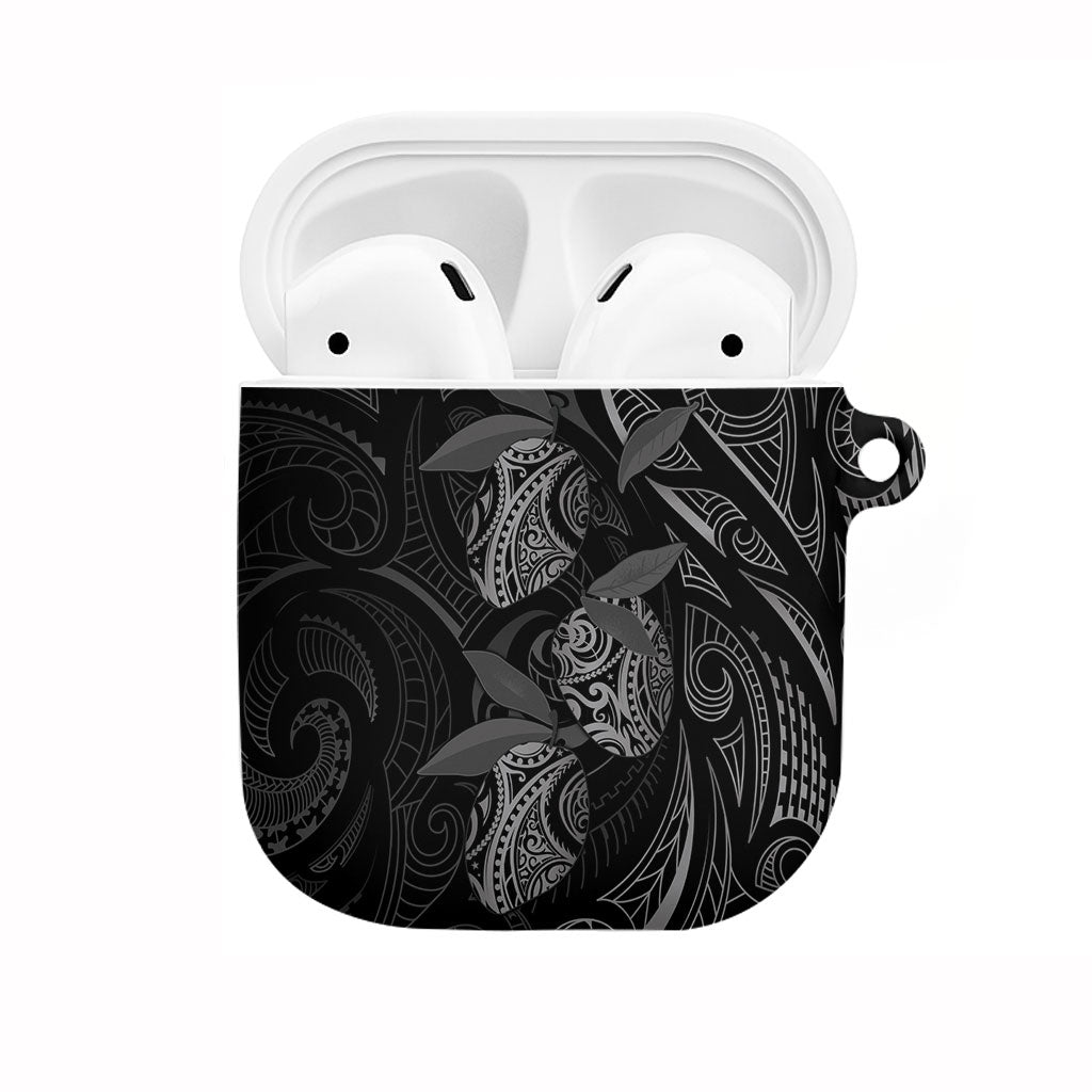 Hawaiian Mango Tribal Tattoo AirPods Case Black White Pacific Traditional Pattern LT9 Black - Polynesian Pride