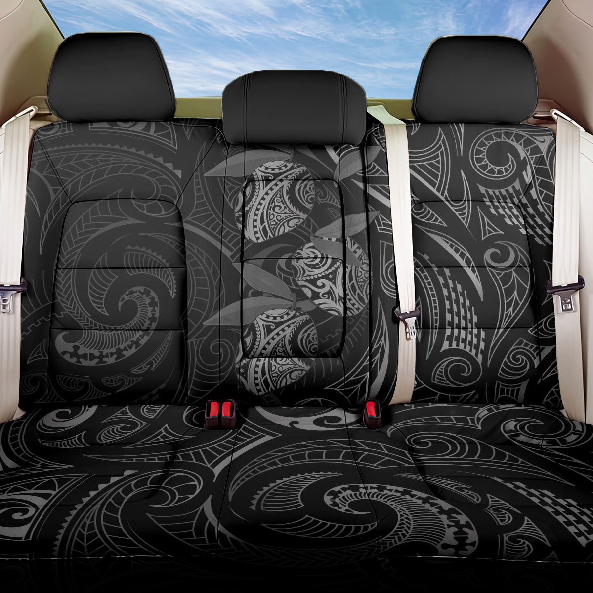 Hawaiian Mango Tribal Tattoo Back Car Seat Cover Black White Pacific Traditional Pattern LT9 One Size Black - Polynesian Pride