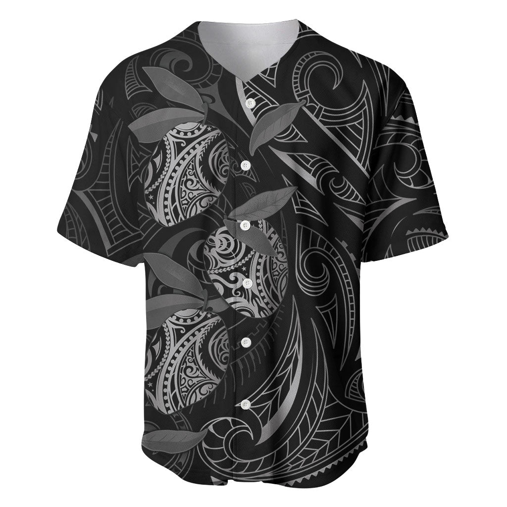 Hawaiian Mango Tribal Tattoo Baseball Jersey Black White Pacific Traditional Pattern LT9 Black - Polynesian Pride