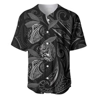 Hawaiian Mango Tribal Tattoo Baseball Jersey Black White Pacific Traditional Pattern LT9 Black - Polynesian Pride