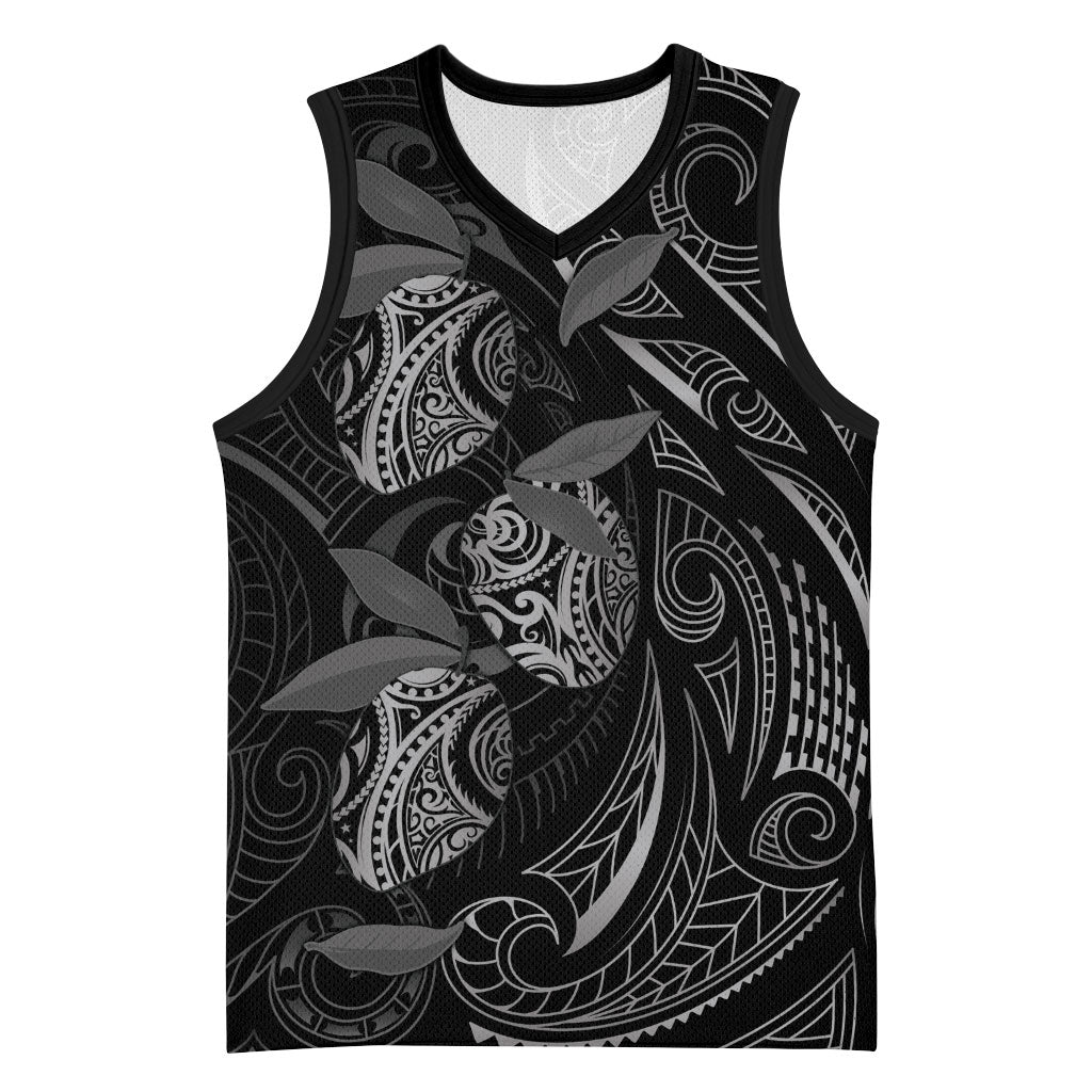 Hawaiian Mango Tribal Tattoo Basketball Jersey Black White Pacific Traditional Pattern LT9 Unisex Black - Polynesian Pride