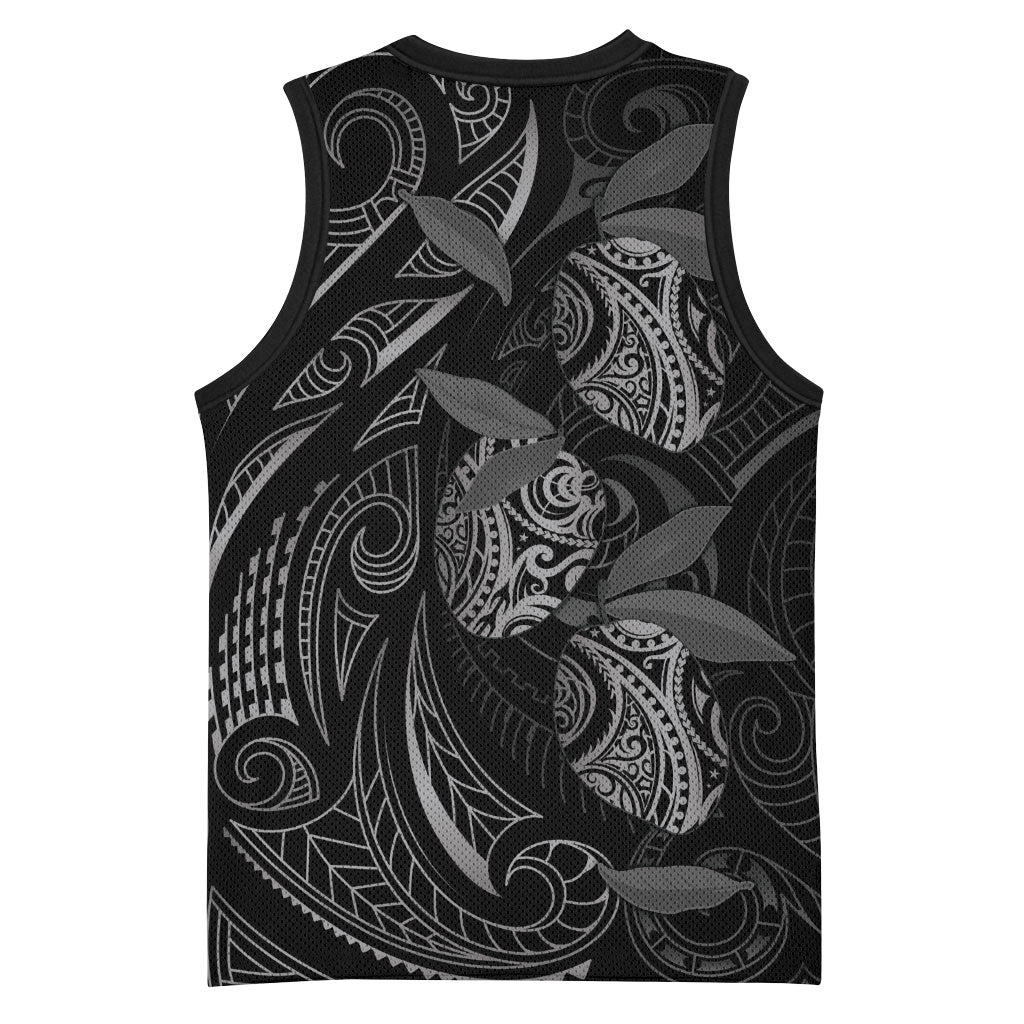 Hawaiian Mango Tribal Tattoo Basketball Jersey Black White Pacific Traditional Pattern LT9 - Polynesian Pride