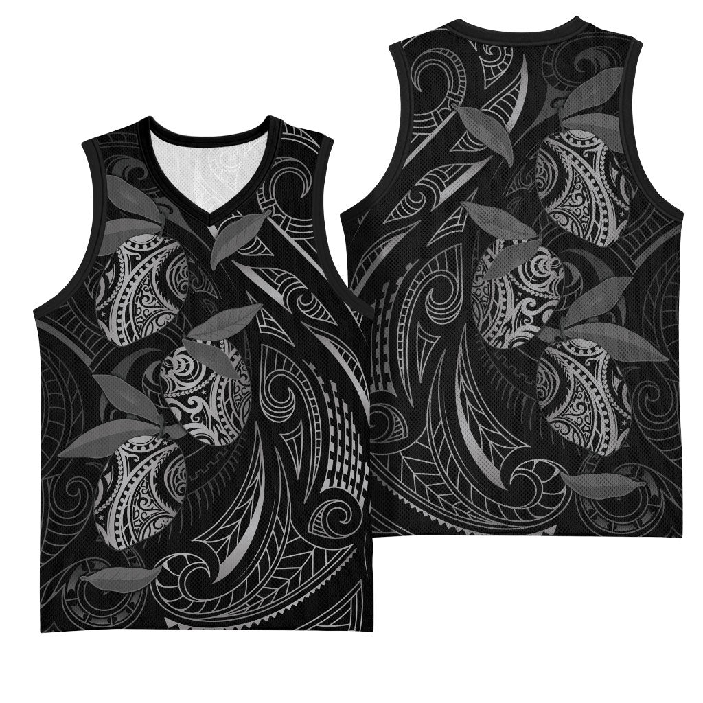 Hawaiian Mango Tribal Tattoo Basketball Jersey Black White Pacific Traditional Pattern LT9 - Polynesian Pride