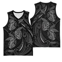 Hawaiian Mango Tribal Tattoo Basketball Jersey Black White Pacific Traditional Pattern LT9 - Polynesian Pride