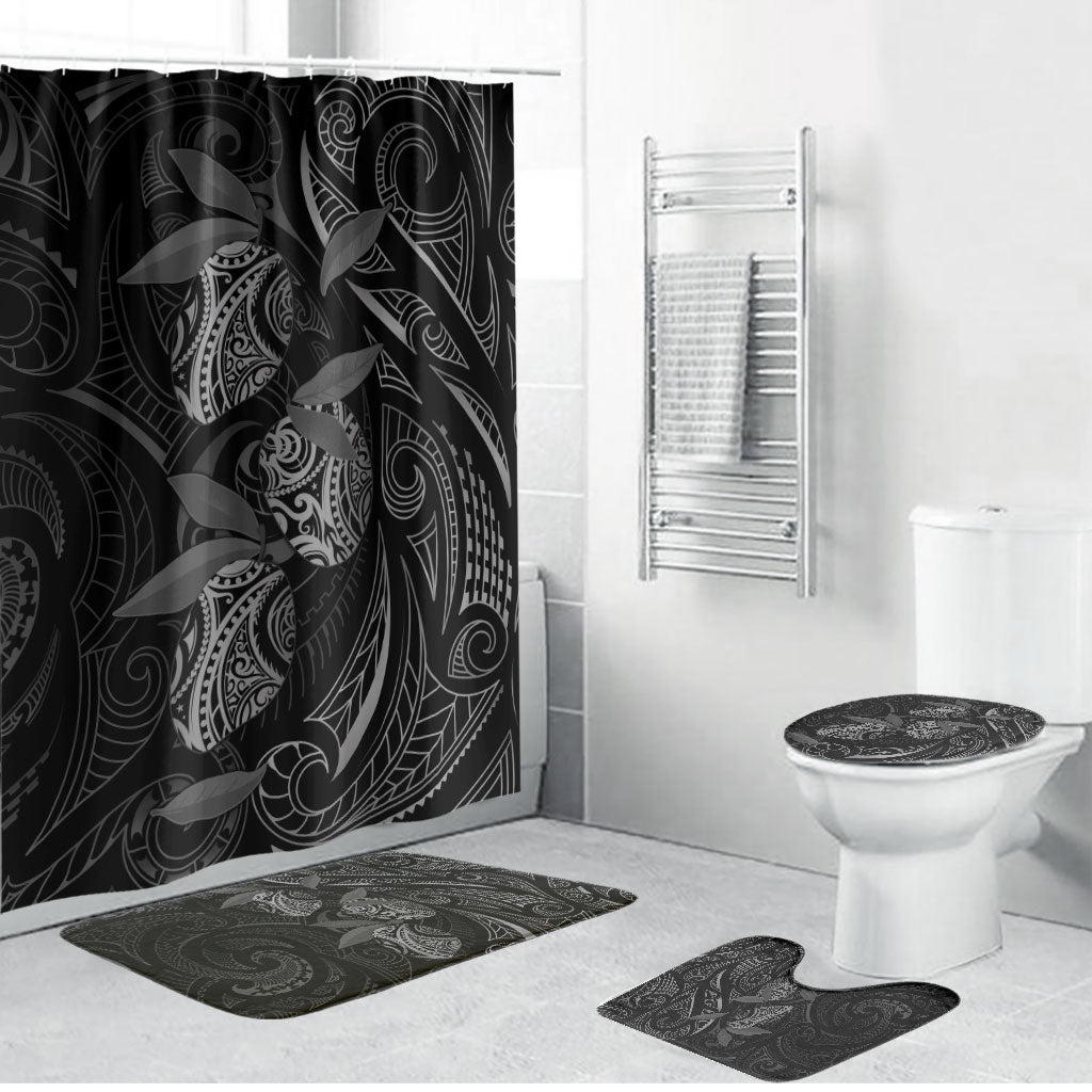 Hawaiian Mango Tribal Tattoo Bathroom Set Black White Pacific Traditional Pattern LT9 Bathroom Set (4 pcs) Black - Polynesian Pride