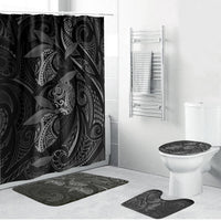 Hawaiian Mango Tribal Tattoo Bathroom Set Black White Pacific Traditional Pattern LT9 Bathroom Set (4 pcs) Black - Polynesian Pride
