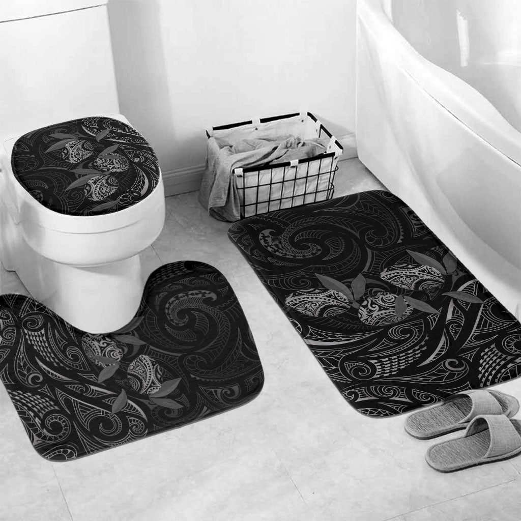Hawaiian Mango Tribal Tattoo Bathroom Set Black White Pacific Traditional Pattern LT9 Mat Set Only (3 pcs) One Size Black - Polynesian Pride