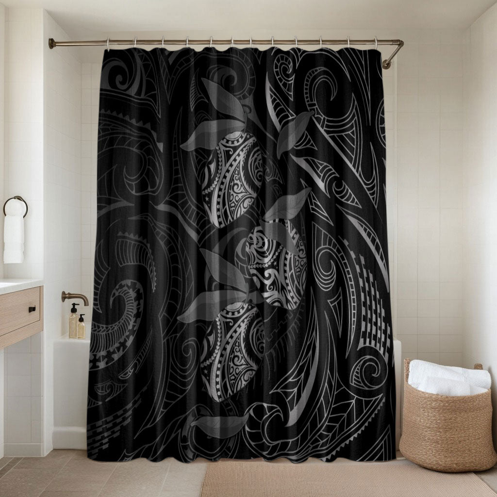 Hawaiian Mango Tribal Tattoo Bathroom Set Black White Pacific Traditional Pattern LT9 Shower Curtain Only Black - Polynesian Pride