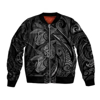 Hawaiian Mango Tribal Tattoo Bomber Jacket Black White Pacific Traditional Pattern LT9 Unisex Black - Polynesian Pride