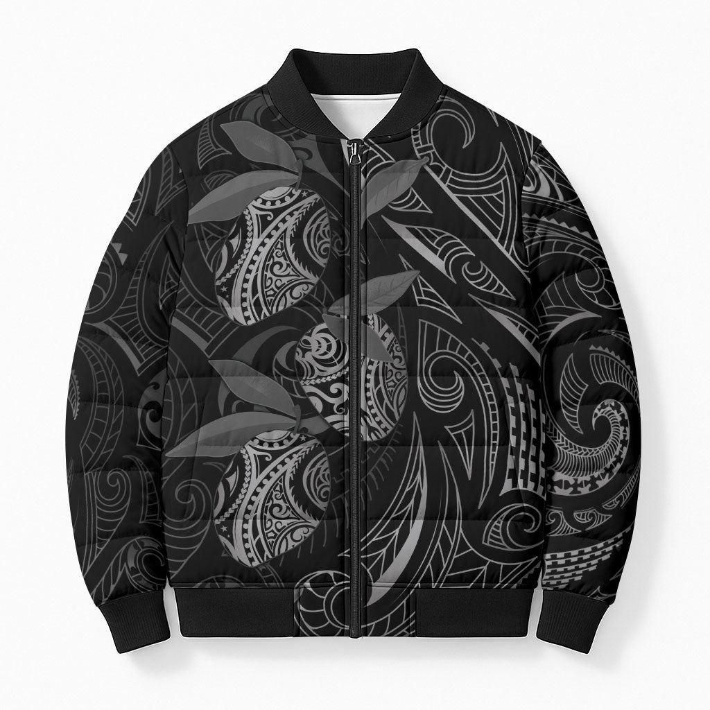 Hawaiian Mango Tribal Tattoo Bomber Puffer Jacket Black White Pacific Traditional Pattern LT9 Unisex Black - Polynesian Pride