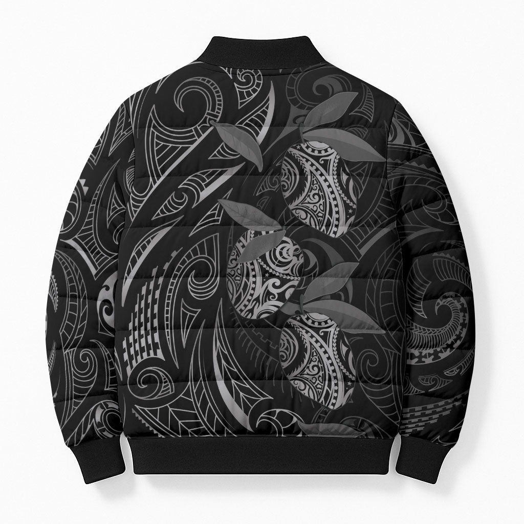 Hawaiian Mango Tribal Tattoo Bomber Puffer Jacket Black White Pacific Traditional Pattern LT9 - Polynesian Pride