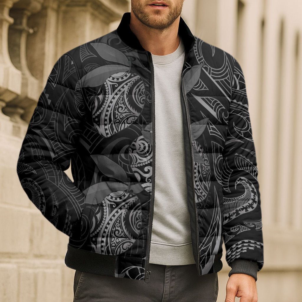 Hawaiian Mango Tribal Tattoo Bomber Puffer Jacket Black White Pacific Traditional Pattern LT9 - Polynesian Pride