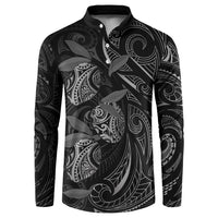Hawaiian Mango Tribal Tattoo Button Sweatshirt Black White Pacific Traditional Pattern LT9 Black - Polynesian Pride