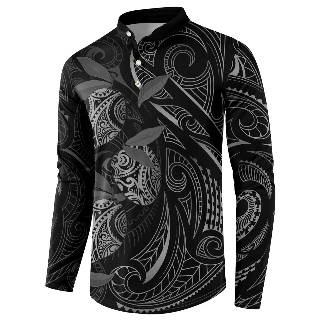 Hawaiian Mango Tribal Tattoo Button Sweatshirt Black White Pacific Traditional Pattern LT9 - Polynesian Pride