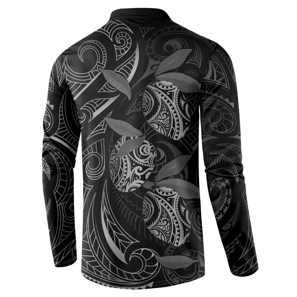 Hawaiian Mango Tribal Tattoo Button Sweatshirt Black White Pacific Traditional Pattern LT9 - Polynesian Pride