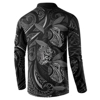 Hawaiian Mango Tribal Tattoo Button Sweatshirt Black White Pacific Traditional Pattern LT9 - Polynesian Pride