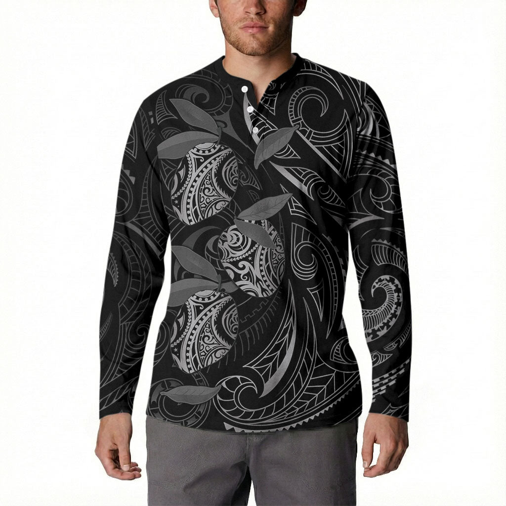 Hawaiian Mango Tribal Tattoo Button Sweatshirt Black White Pacific Traditional Pattern LT9 - Polynesian Pride