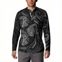 Hawaiian Mango Tribal Tattoo Button Sweatshirt Black White Pacific Traditional Pattern LT9 - Polynesian Pride