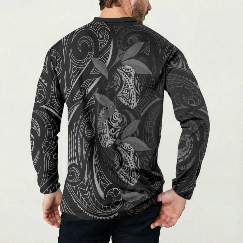 Hawaiian Mango Tribal Tattoo Button Sweatshirt Black White Pacific Traditional Pattern LT9 - Polynesian Pride