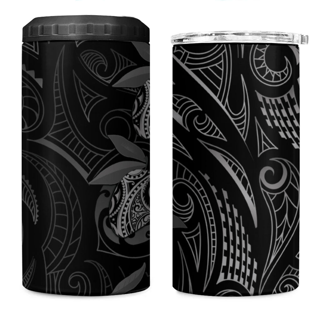 Hawaiian Mango Tribal Tattoo 4 in 1 Can Cooler Tumbler Black White Pacific Traditional Pattern LT9 One Size: 16 oz Black - Polynesian Pride