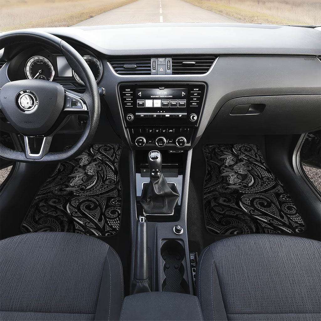 Hawaiian Mango Tribal Tattoo Car Mats Black White Pacific Traditional Pattern LT9 Set 2pcs - Front Black - Polynesian Pride