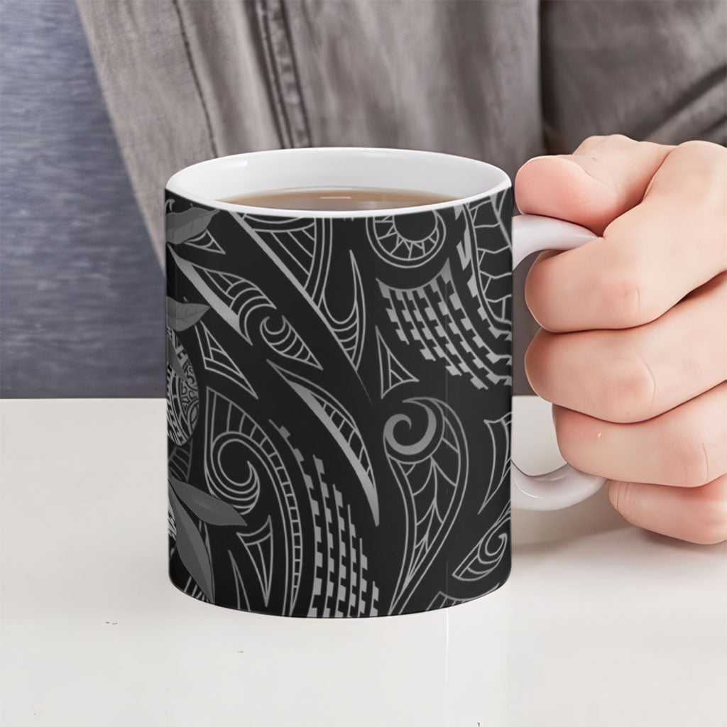 Hawaiian Mango Tribal Tattoo Ceramic Mug Black White Pacific Traditional Pattern LT9 - Polynesian Pride