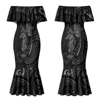 Hawaiian Mango Tribal Tattoo Couples Matching Mermaid Dress and Hawaiian Shirt Black White Pacific Traditional Pattern LT9 - Polynesian Pride