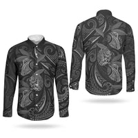 Hawaiian Mango Tribal Tattoo Couples Matching Summer Maxi Dress and Long Sleeve Button Shirt Black White Pacific Traditional Pattern LT9 - Polynesian Pride