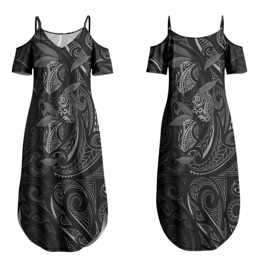 Hawaiian Mango Tribal Tattoo Couples Matching Summer Maxi Dress and Long Sleeve Button Shirt Black White Pacific Traditional Pattern LT9 - Polynesian Pride